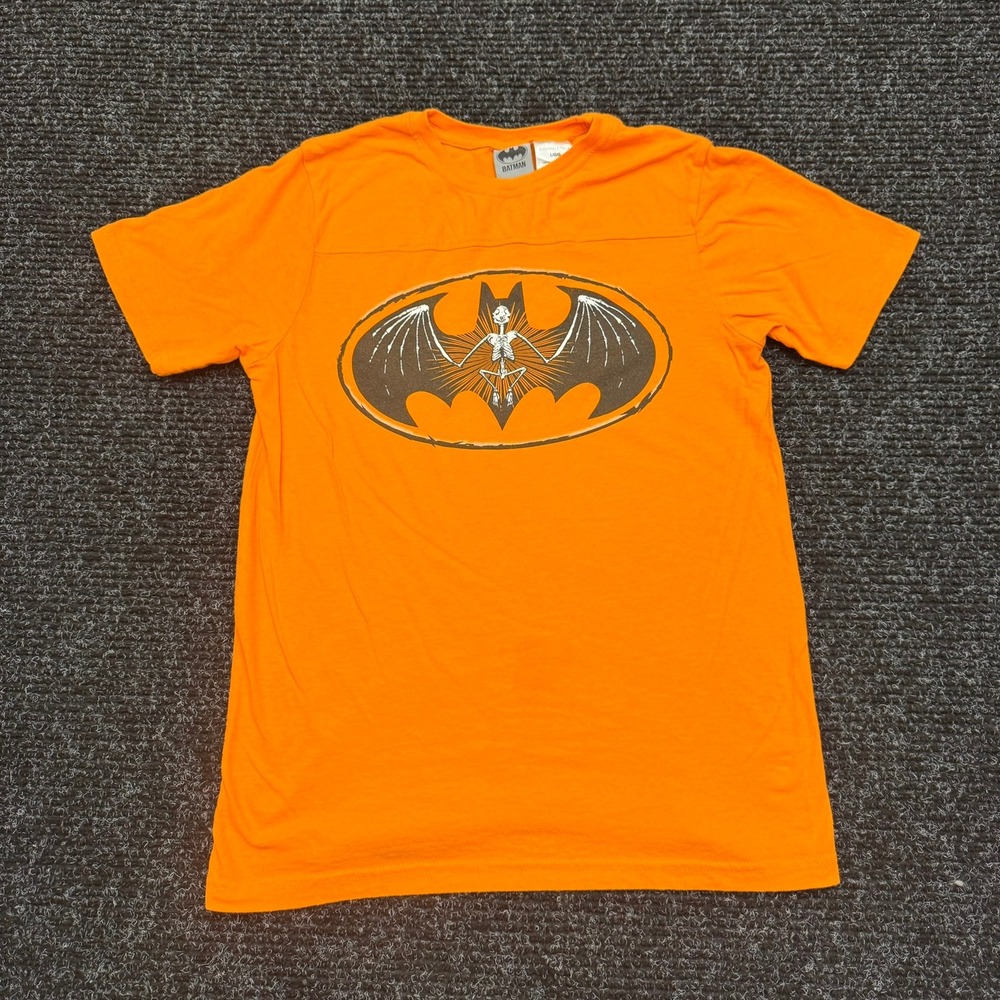 Batman Skeleton Graphic T-Shirt Orange DC Comics Mens Large Halloween Tee